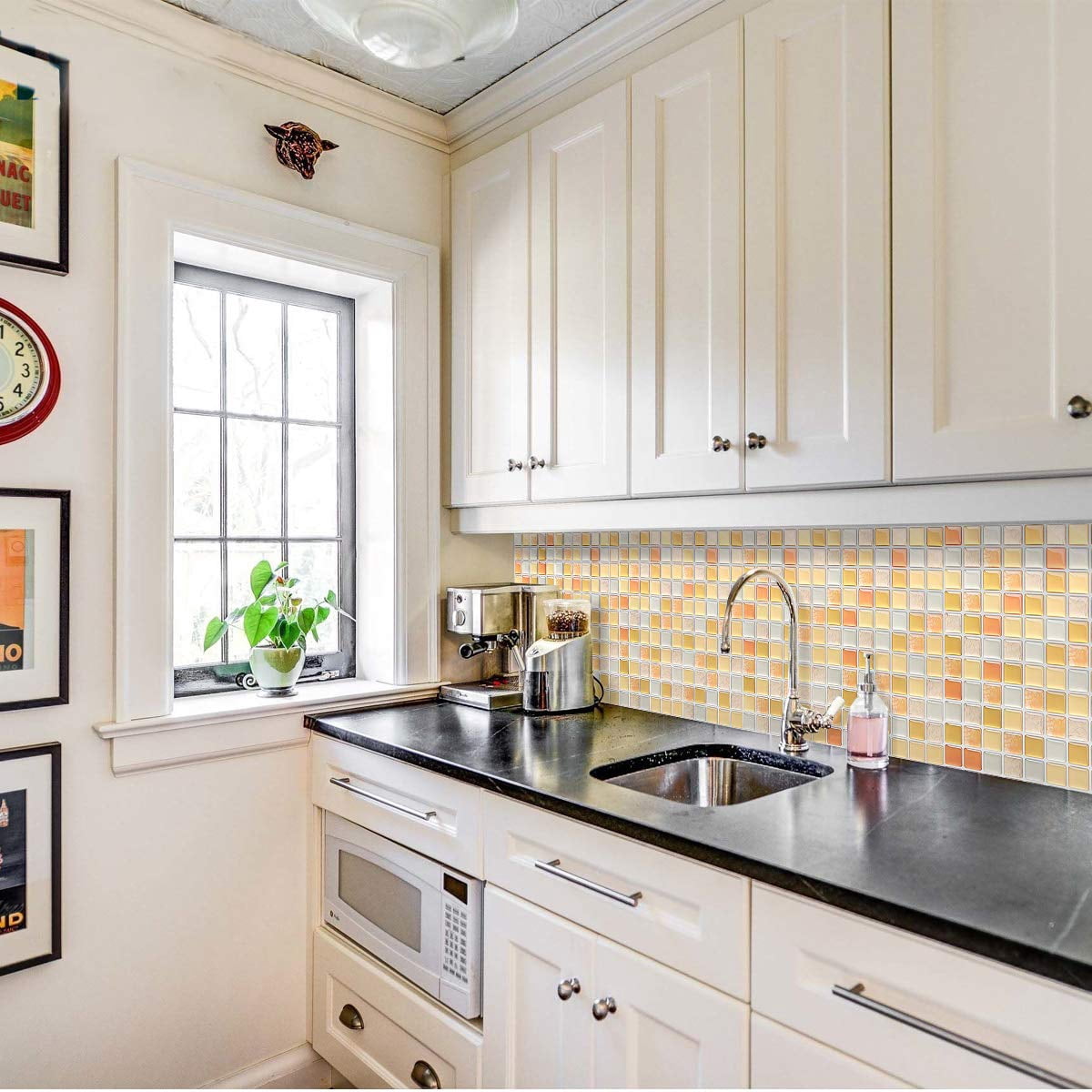 3d Mosaic Tile Sticker Removable Wallpaper Yellow  Self Adhesive Wall Tiles Bathroom For Kitchen Backsplash Pvc Square Decorative Vinyl Decals 4 Sheets