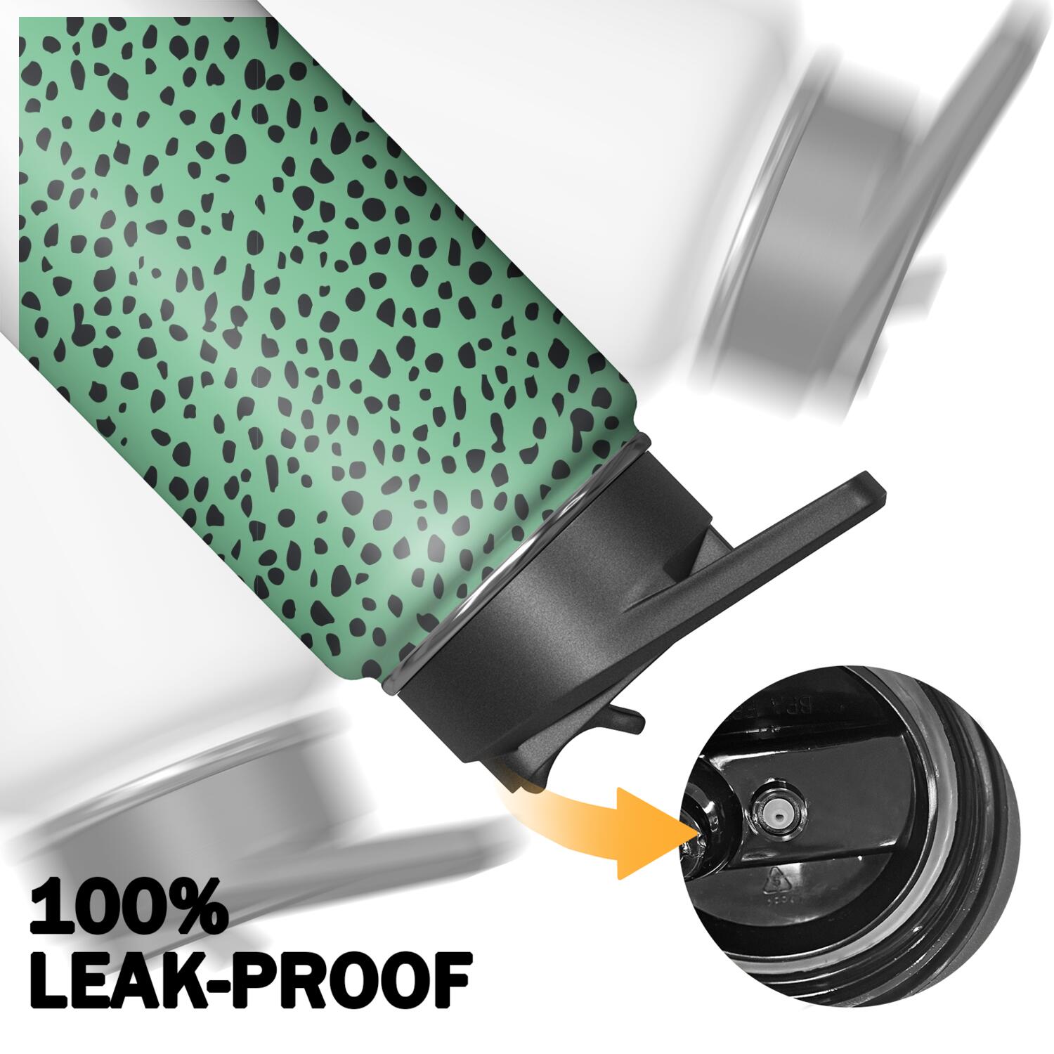 Leopard Print Insulated Stainless Steel Water Bottle with Straw & Cleaning Brush – 18 Oz | Leakproof, BPA-Free, 304 Stainless Steel, Wide Mouth, Travel Mug for Car, Gym, Office