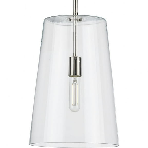 Progress Lighting Clarion 1-Light Pendant, Polished Nickel, Clear Glass Shade