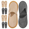 thumbnail image 3 of EeaseMX 6 pares de pantuflas desechables de lino antideslizantes con estampado de hojas de sauce para hoteles, salones de belleza y casas de familia (3 pares en amarillo y gris), 3 of 7