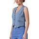 thumbnail image 4 of CHAQUETA DE JEAN SIN MANGAS PARA MUJER INSPIRADA CHIC, CON ESCOTE EN V Y BOTONES, VESTIDO DE DENIM CORTO L AZUL CLARO, 4 of 6