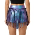 thumbnail image 2 of Doomiva Women's Metallic Booty Shorts Shiny Cheeky High Waisted Fringed Bottoms Hot Pants Blue XL, 2 of 5