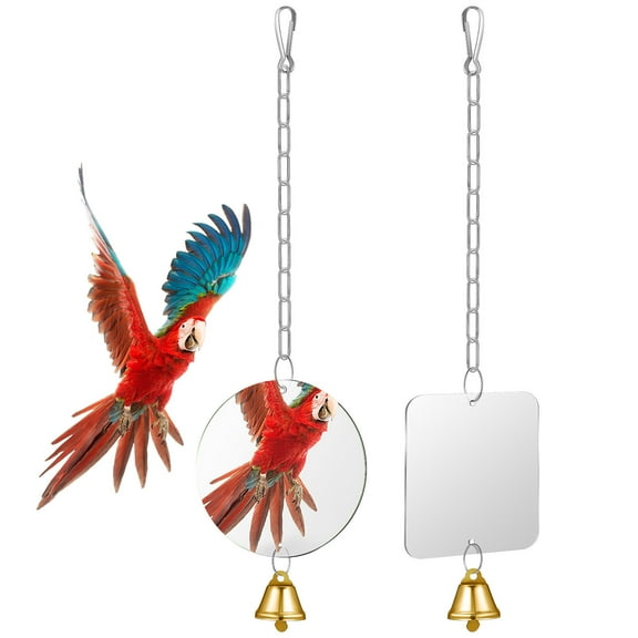 FOMIYES 2Pcs Bird Mirror with Perchslow Feeder for Parakeet Cage Stainless Steel
