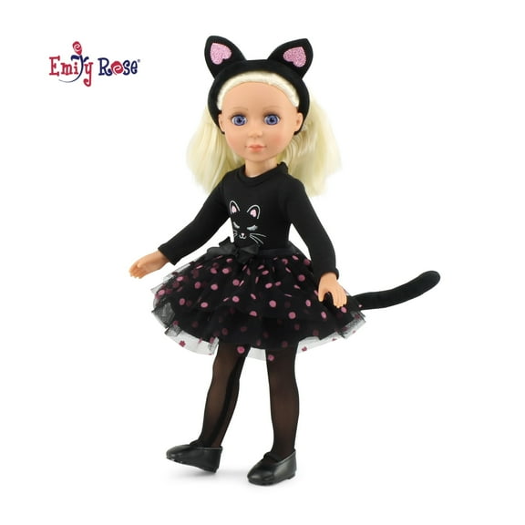 Emily Rose 14.5 Inch Doll Clothes 6 Piece Black Cat 14 inch Doll Halloween Costume Outfit, Includes Cat Ears, Tights And Shoes | Fits Wellie Wishers and Glitter Girls Dolls