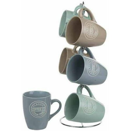 - 6-Piece Mug Set with Stand, Coffee