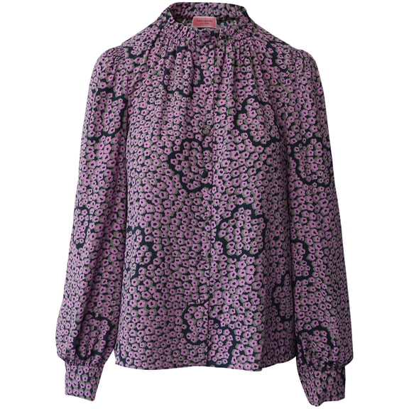 Pre-Owned Kate Spade Floral Blouse with Peasant Sleeves in Purple Silk