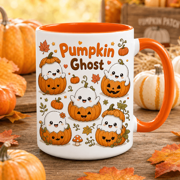 Thanksgiving Coffee Mug Pumpkin Ghost Ceramic Cup for Fall Coffee, Halloween Fans