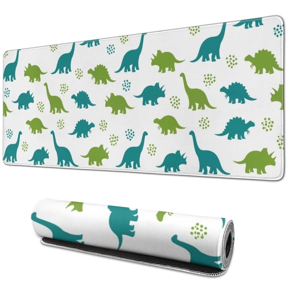 Long Mouse Pads for Desk,White Dinosaurs Silhouette Pattern Desk Mats on Top Of Desks, Desk Mouse Pad Extra Large with 3mm Non-Slip Base and Stitched Edge for Gaming,Office,Work,Home 31.5"x11.8"