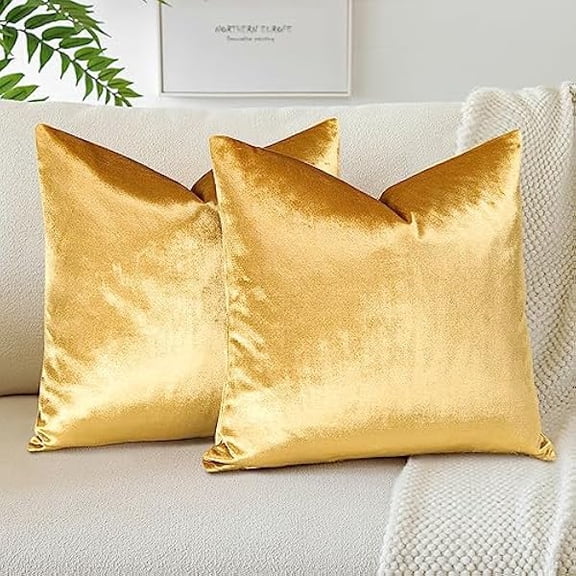 Eryueer Set of 2 Velvet Soft Solid Cushion Covers 45x45 cm Decorative Throw Pillow Covers Square Cushion Case Home Decor Pillow Cases for Couch Sofa Living Room Bedroom 18x18 Inch (Gold)