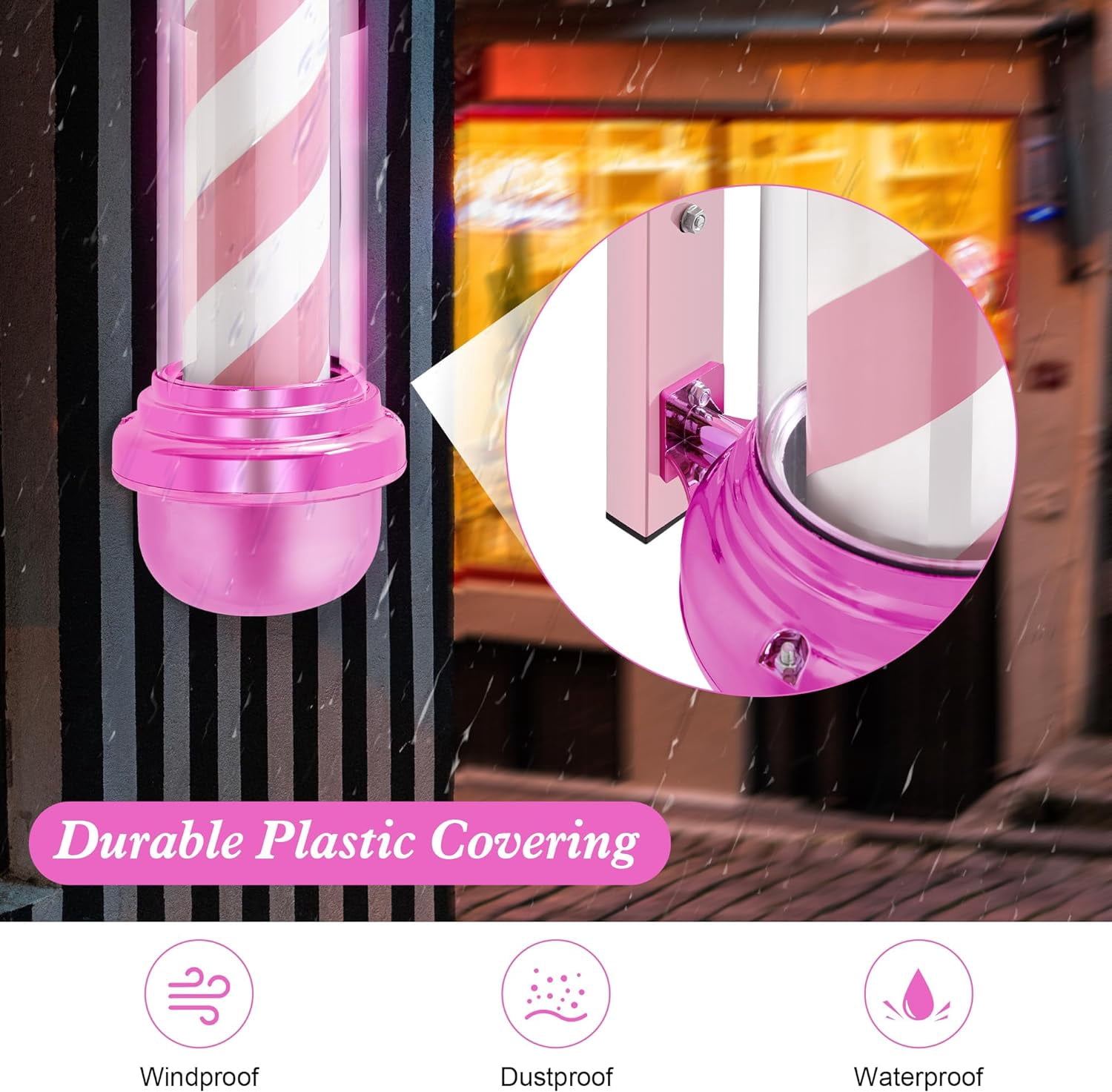 BarberPub Barber Pole with LED, Salon Spa Stripes Rotating Lamp, Barbershop Open Sign L018