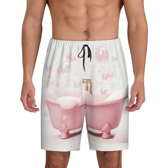 Naloa Cute Bathtub Men's Short Pajama Pants, Lounge Comfort Shorts with Elasticized Waistband and Side Pockets - Small