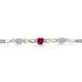 thumbnail image 2 of Gem Stone King 925 Silver and 10K Yellow Gold Red Created Ruby and Lab Grown Diamond Bracelet for Women | 2.52 Cttw | Gemstone July Birthstone | Cushion 6MM | 7 inches | Made in Italy, 2 of 5