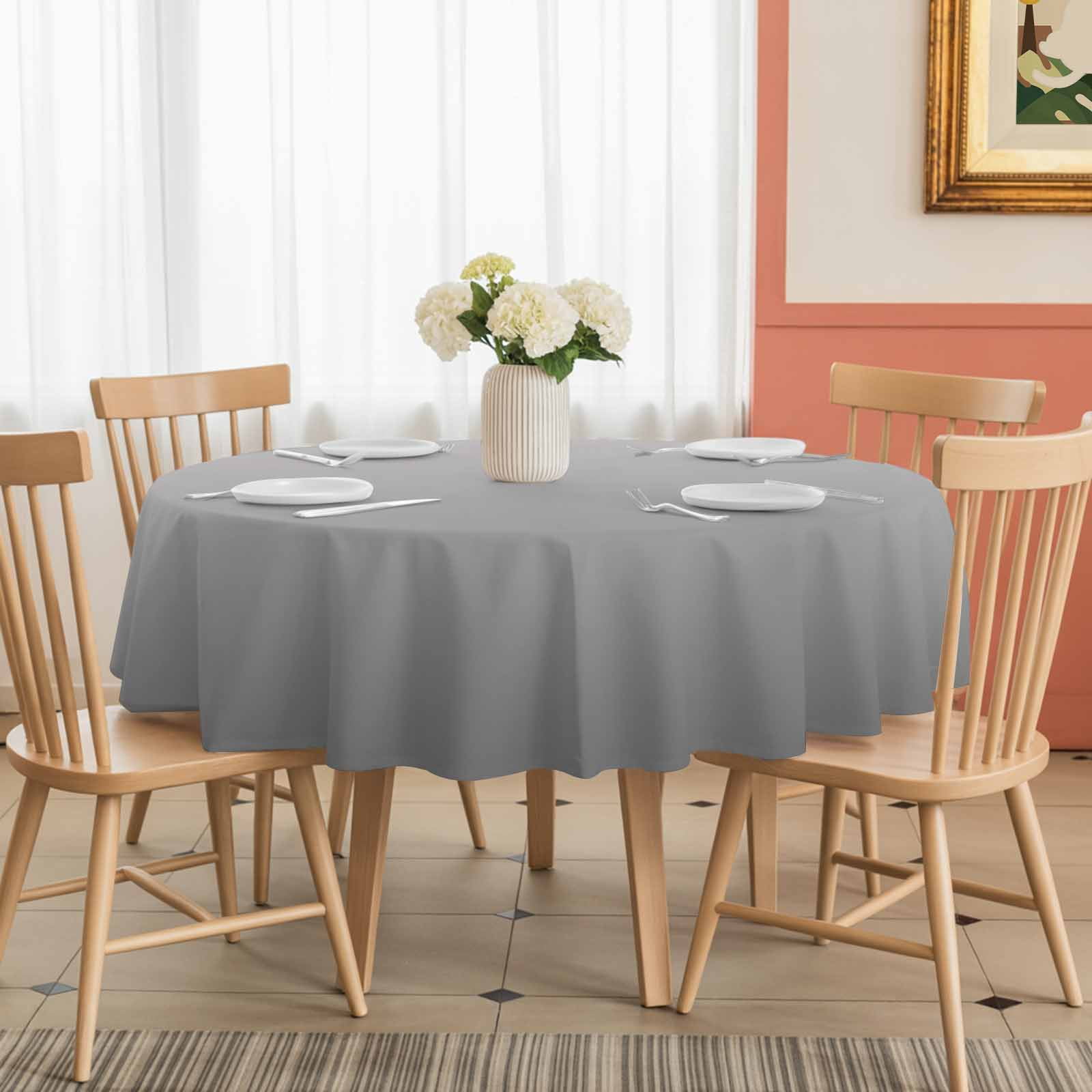 Round Tablecloth Turquoise Grey White Gradient Waterproof Oil Proof Polyester Table Cloth Cover Decor for Home Dining Outdoor,Patio,Parties, 54" Dia. Abstract Watercolor