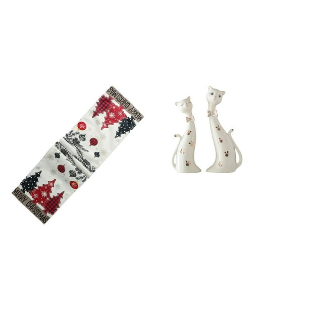 Camino de mesa navideño,Camino de mesa navideño de temporada para cocina de invierno,Figura de gato,Esculturas de pareja de gatos Figura de gato decorativa,Esculturas divertidas de pareja de