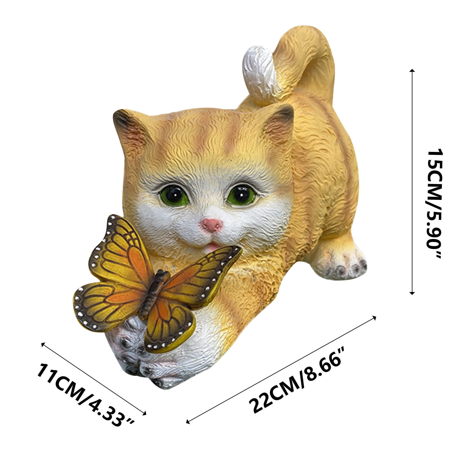 Garden Statue, Zzbeans Solar Cat Sculpture with Bright Butterflys, Resin Outdoor Decor for Patio Lawns Weather Resistant Night Light, Yellow