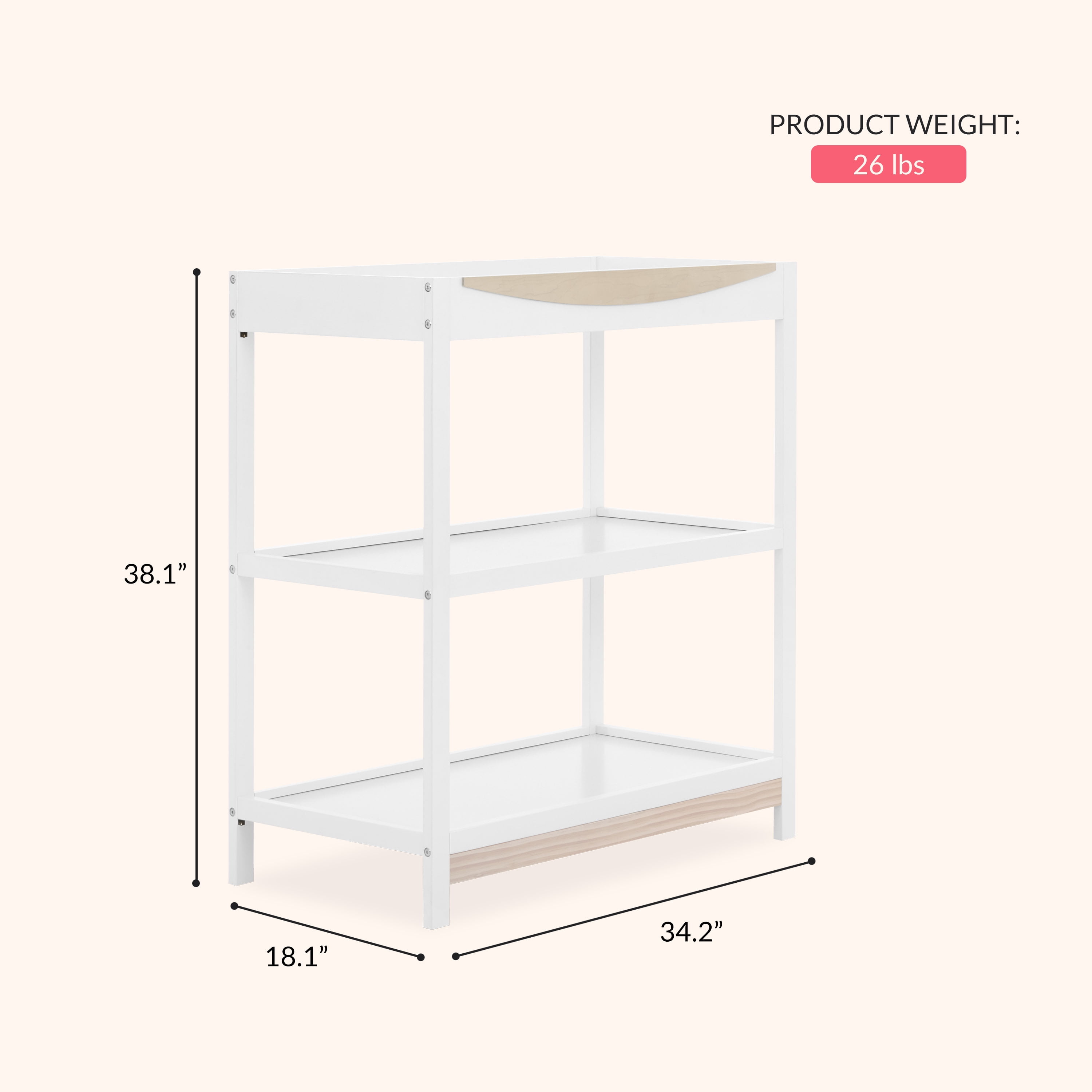 Dream On Me Emerson Changing Table, White & Vintage White Oak