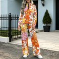 thumbnail image 5 of Retro Floral Print 2 Piece Outfits for Women Half Zip Stand Collar Sweatshirt Wide Leg Pants with Pockets Loose Fit Tracksuit Fall Travel Vacation Loungewear Set, 4XL, 5 of 9
