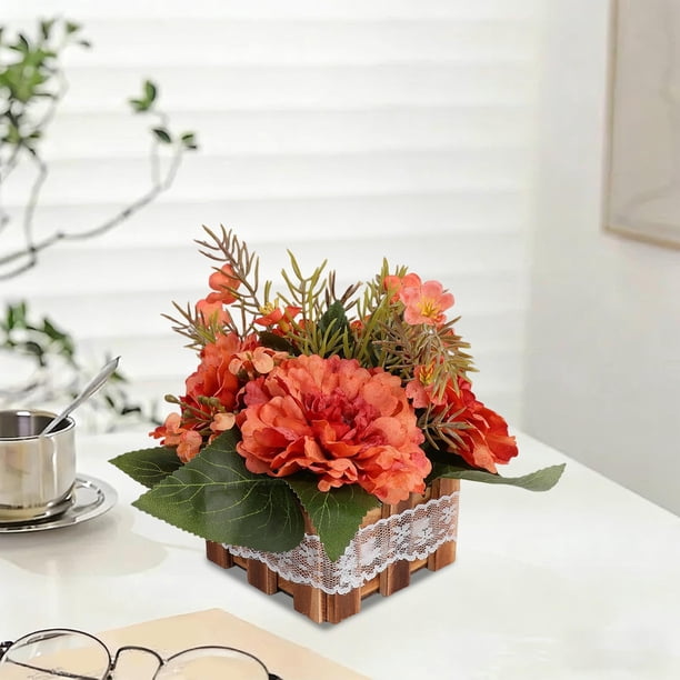 Plantas de plástico en macetas, flores simuladas, plantas en macetas, decoración del hogar, decoraciones de flores simuladas, cercas de madera, peonías simuladas, plantas en macetas, decoraciones de f