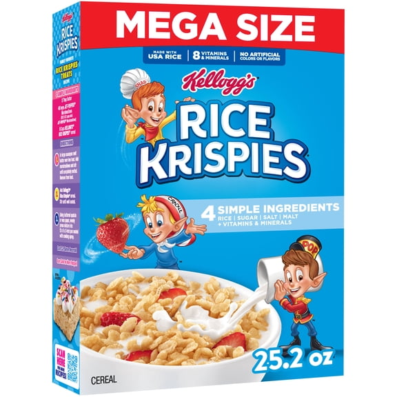 Kellogg's Rice Krispies Breakfast Cereal, 8 Vitamins and Minerals, Mega Size, 25.2 oz