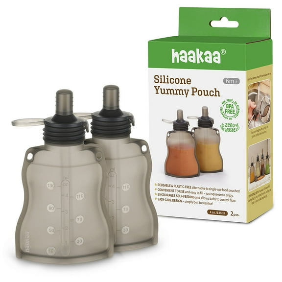 Haakaa Yummy Pouch 2 Pack – Silicone Reusable Baby Food Pouches for Feeding