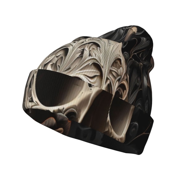 Lsque Vintage Pattern Flower Skull Pattern Knitted Beanie, Unisex Winter Hat, Knit Hat Winter Beanies Thick Fisherman Beanies Cuffed Plain Skull Caps