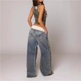thumbnail image 4 of Pantalones vaqueros holgados de barril elásticos de cintura alta y pierna ancha Cargo Y2k Patchwork Casual pantalones de mezclilla elásticos, 4 of 7