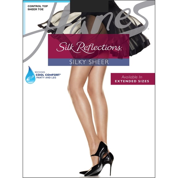 Hanes Silk Reflections Sheer Pantyhose with Control Top, Toe, 6-Pack Jet CD Women's