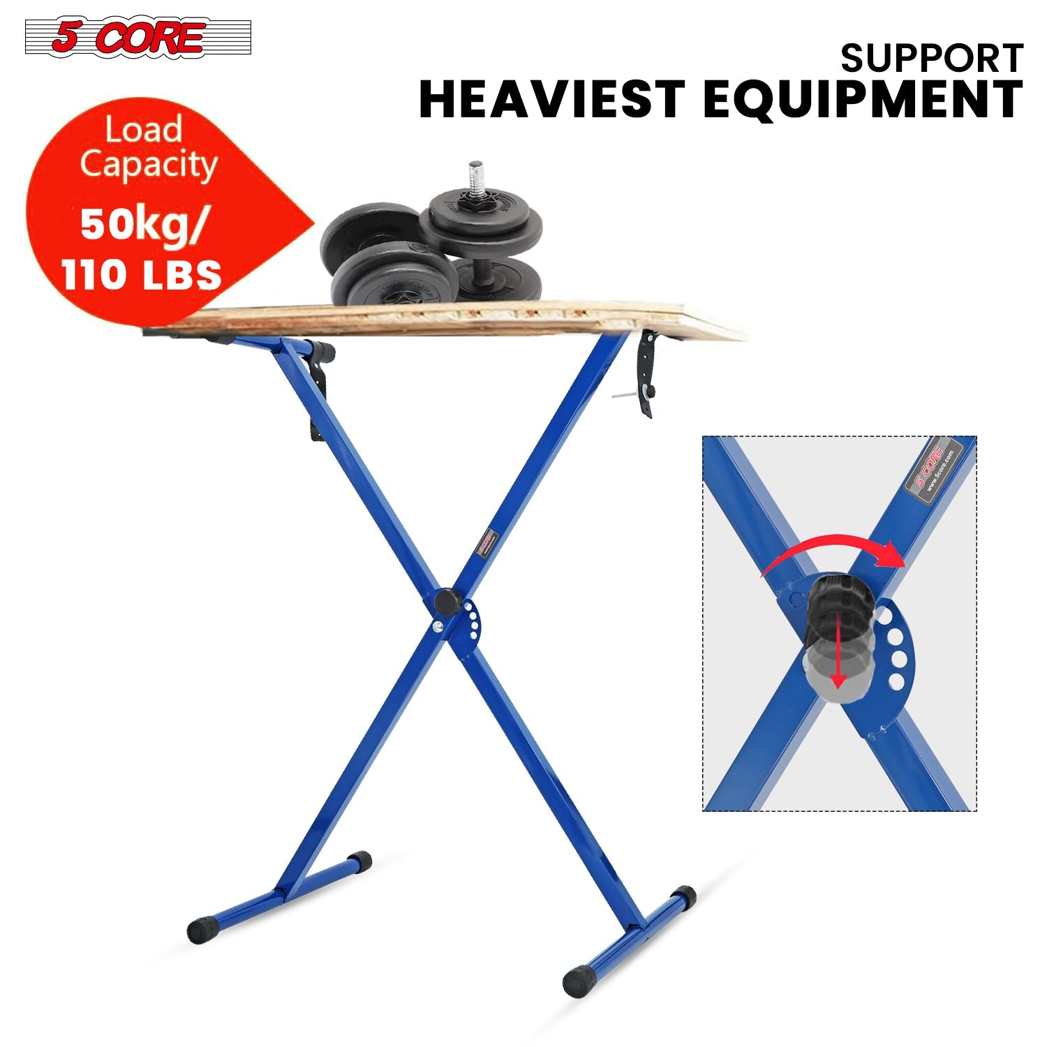5Core Piano Keyboard X Stand Electric Organ Rack Folding Metal Height Adjustable, Capacity of 110lbs - KS 1X BLU