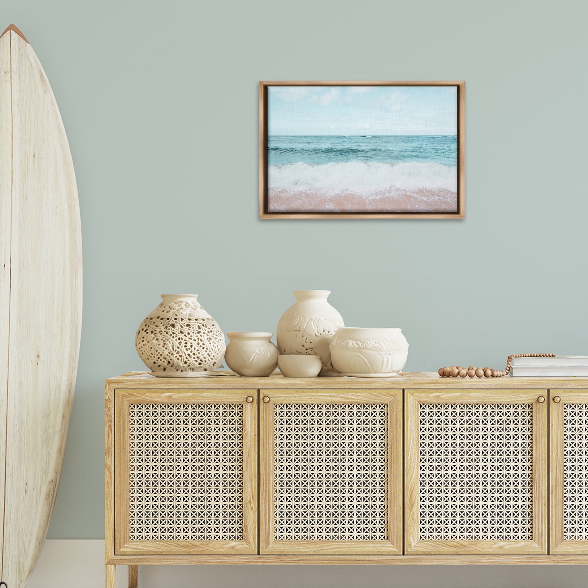 Stupell Industries Centric Beach Foam Nautical & Beach Photography Brown Floater Framed Canvas Art Print Wall Art, 25 x 17
