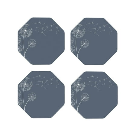 

KLL Drink Coasters Set Octagon of 4 PU Leather Absorbent Coasters Set Decorative Coffee Cup Coasters Housewarming Gift for Home Decor-White Dandelion