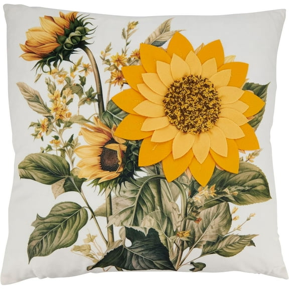 Bright Felt Applique Sunflower Pillow Cover