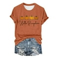 thumbnail image 3 of WHEANG Shirts for Women Autumn Pumpkin Embroidery Print Casual T Shirt Hello Pumpkin Short Sleeve Tops for Women Casual Loose Fit Holiday Womens Tops Red L, 3 of 5