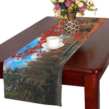 

MYPOP Autumn Foliage Lake Forest Leaves Cotton Linen Table Runner 14x72 inches