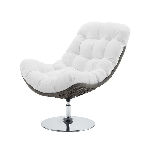 Contemporary Modern Urban Designer Outdoor Patio Balcony Garden Furniture Lounge Chair, Rattan Wicker Fabric Metal, White