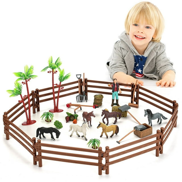 Horse Playset Horse Toys, Simulation Horse Club Playset, Horse Stall Toys for Boys & Girls 312