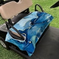 thumbnail image 4 of WIRESTER Universal Golf Cart Seat Cover, Comfortable Golf Cart Seat Towel Blanket 52 x 32 Inches, Suitable for EZGO Yamaha Icon and More, 2-Person Seats Club Cars - Marble Gold And Blue, 4 of 5