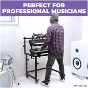 Liquid Stands 3 Tier Keyboard Stand w/ Wheels Music Studio Desk for 49-88 Key Pianos - Steel Rolling Home Recording Studio Workstation DJ Table