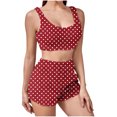 thumbnail image 2 of FRSASU Women's Winter Pajama Polka Dot Set 2 Piece Double Sided Velvet Camisole Vest and Shorts Outfit Warm Loungewear Cozy Sleepwear Wine, 2 of 6