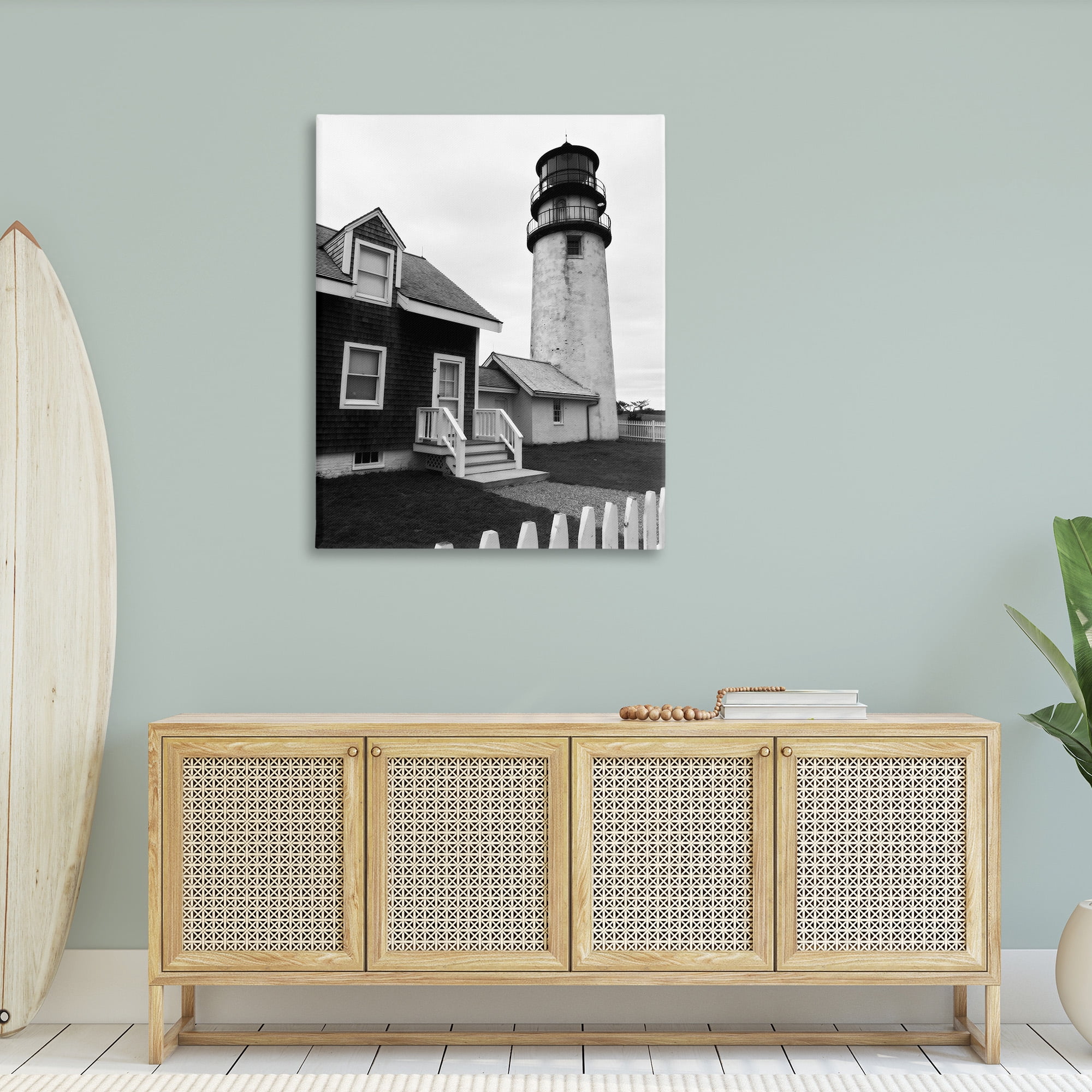 Stupell Industries Coastal Lighthouse with Fence Nature Photography Gallery Wrapped Canvas Art Print Wall Art, 36 x 48