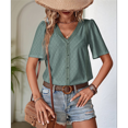 thumbnail image 4 of Blusas Informales de Negocios para Mujer, Blusas Elegantes de Trabajo, Atuendo de Verano, Moda 2025, Camiseta de Corta con Cuello en V, Verde, L, 4 of 10