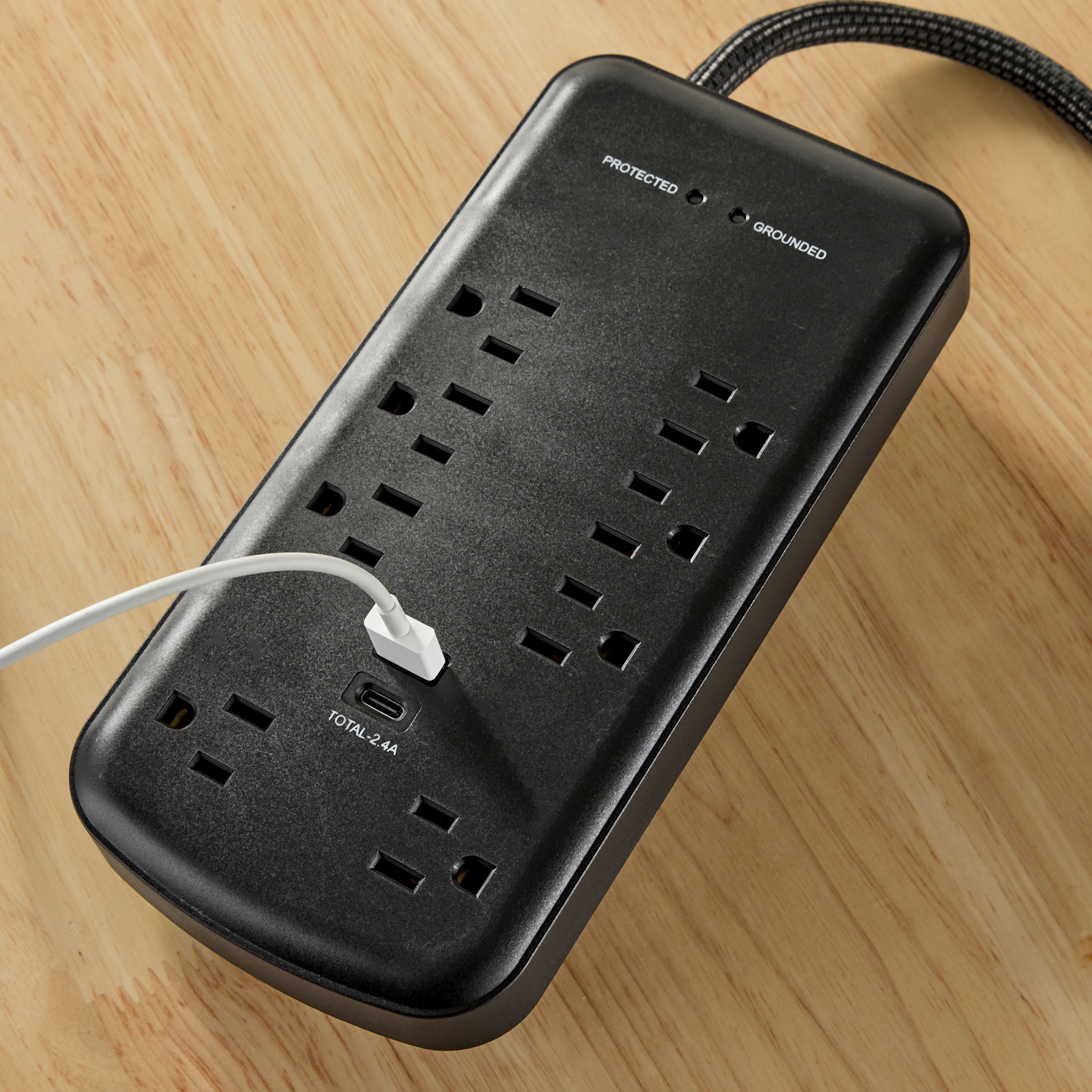 Hyper Tough Surge Protector Power Strip with USB-A, USB-C, 8 Outlets, 10ft Extension Cord, Black