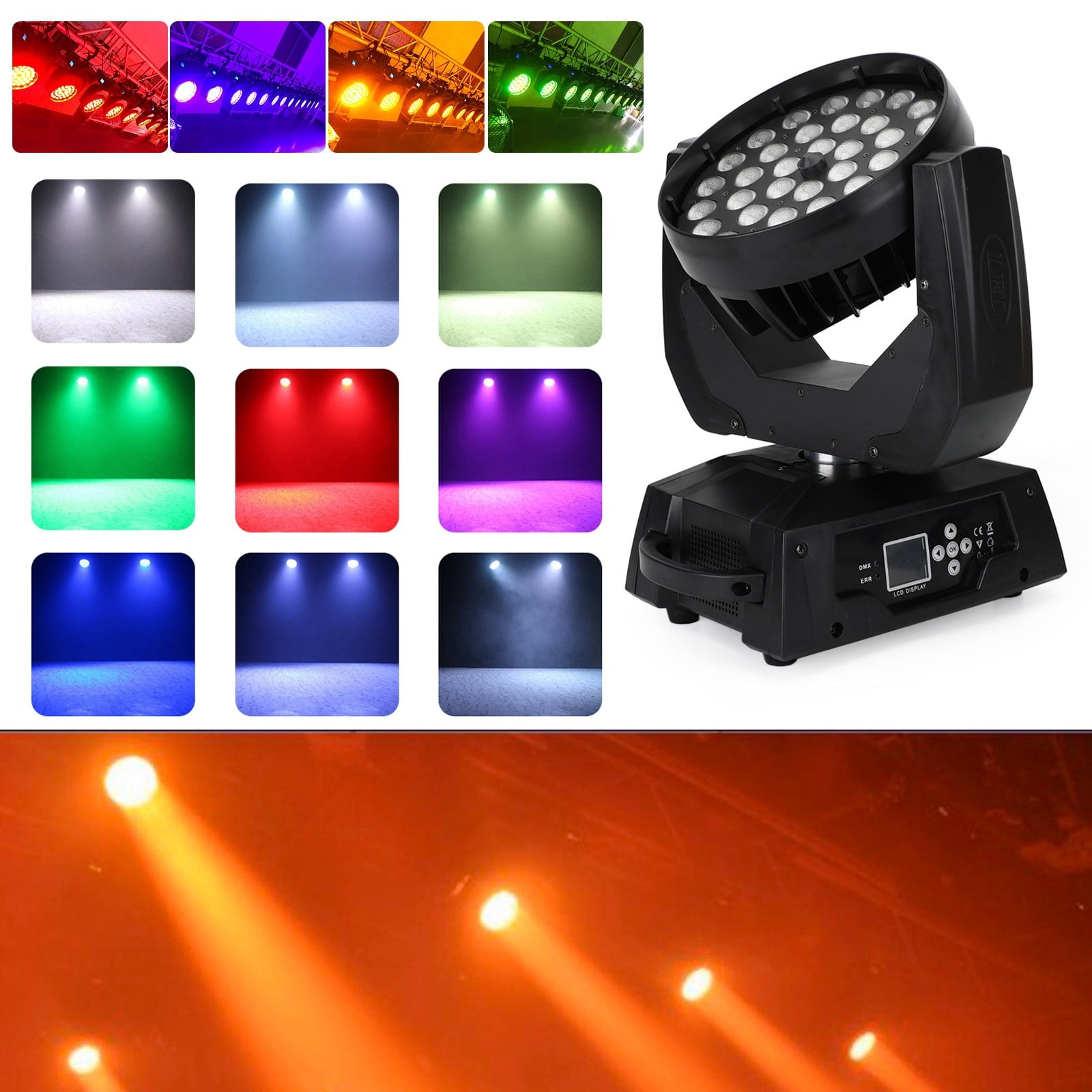 36 x 10W RGBW 4in1 LED Zoom Moving Head 360W Wash Stage Light DMX 15CH 1-4Pcs