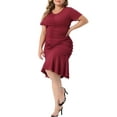 thumbnail image 4 of Agnes Orinda Plus Size Dress for Women V Neck Short Sleeve Glitter Ruched Dresses, 4 of 5
