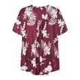 thumbnail image 4 of JINMGG Womens Tops under $5,Fashion Woman Causal V-Neck Floral Printing Blouse Short Sleeve T-Shirt Summer Button Tops Wine XXXXXL, 4 of 8