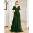 thumbnail image 1 of Robe de Mariage Robes d'Invité de Mariage pour Femmes Voile Robe de Demoiselle d'Honneur Double Col en V Longue Jupe Manches Évasées Robe Ligne A Robe de Soirée pour Femmes, 1 of 9