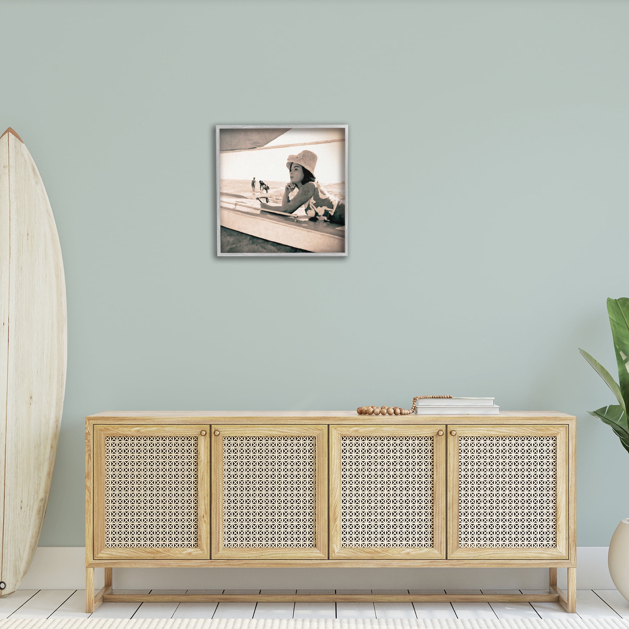 Stupell Industries Vintage Woman Sunbathing Landscape Painting Gray Framed Art Print Wall Art, 24 x 24