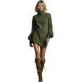 thumbnail image 4 of Female Long Sleeve Dress Mock Neck Slim Fit Bodycon Mini Dresses Green S, 4 of 9