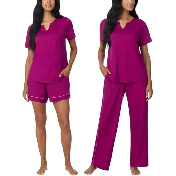 Carole Hochman Midnight Women’s 3-piece Elastic Waistband PJ Set with Pockets (Pink, Medium)