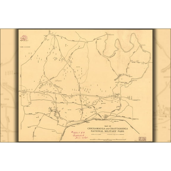 24"x36" Gallery Poster, Map Chickamauga Chattanooga National Park 1895 p2