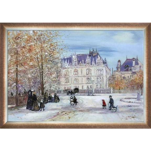 La Pastiche Jean Francois Raffaelli 'The Fletcher Mansion, New York City' Hand Painted Framed Oil Reproduction on Canvas